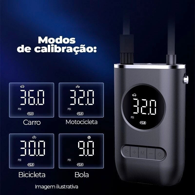 Inflador de Pneus Portátil Mini Sem Fio, Compressor Elétrico para Carro, Moto e Bicicleta