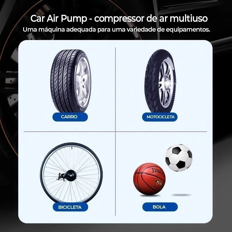 Inflador de Pneus Portátil Mini Sem Fio, Compressor Elétrico para Carro, Moto e Bicicleta