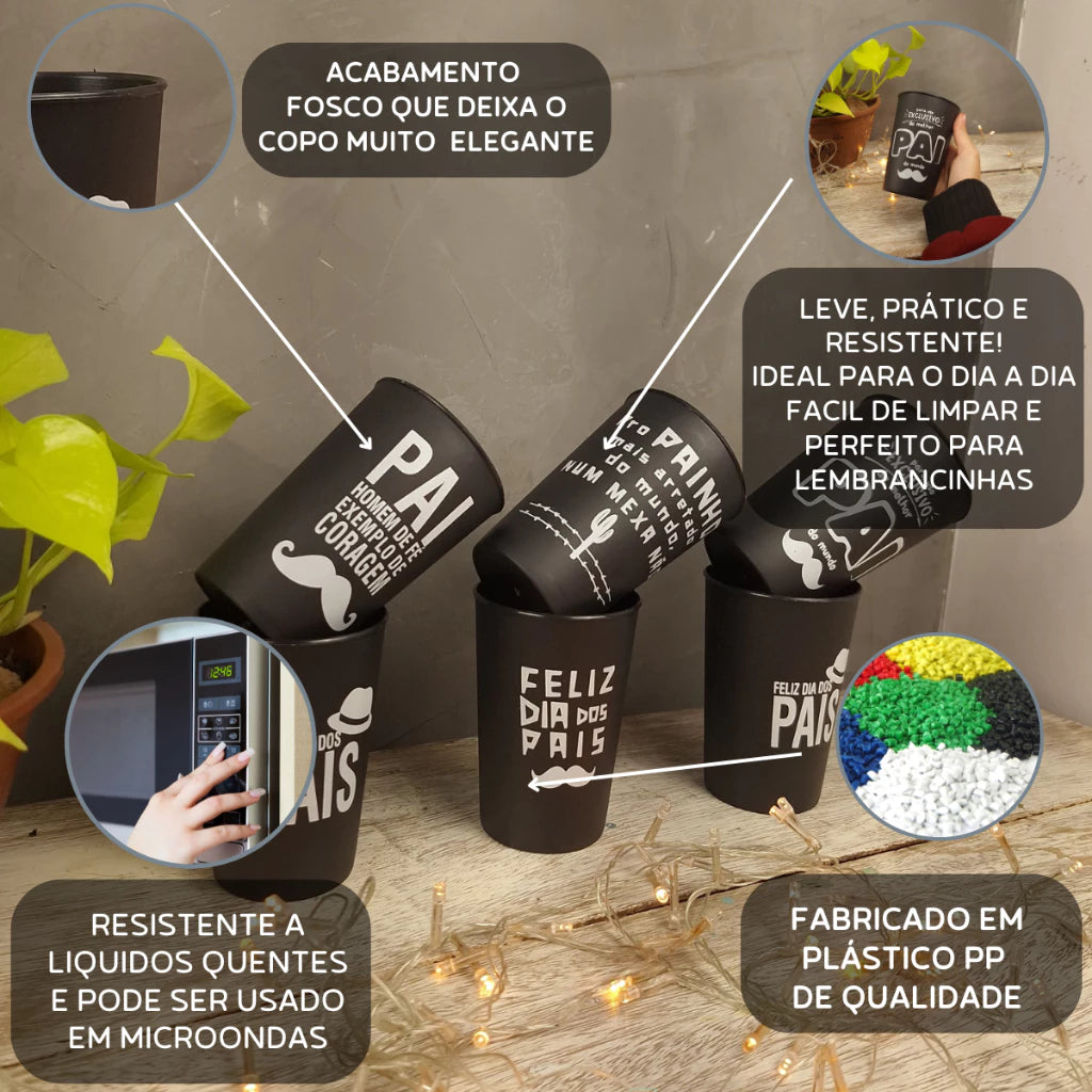 Dia dos Pais Kit 10 Copos Lembrancinha Dia dos Pais Preto Pai De Fé, Painho, Melhor Pai do Mundo.