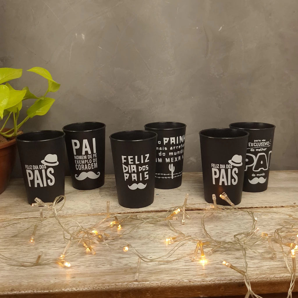 Dia dos Pais Kit 10 Copos Lembrancinha Dia dos Pais Preto Pai De Fé, Painho, Melhor Pai do Mundo.
