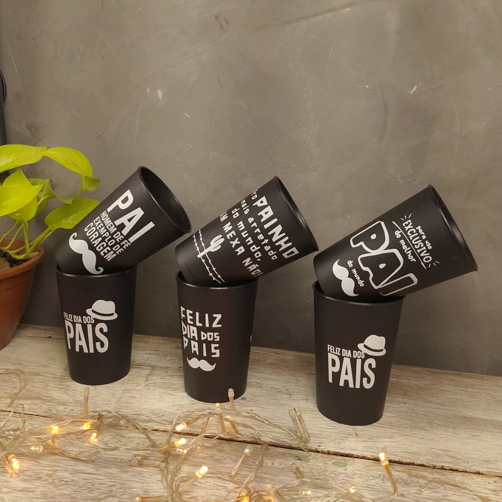 Dia dos Pais Kit 10 Copos Lembrancinha Dia dos Pais Preto Pai De Fé, Painho, Melhor Pai do Mundo.