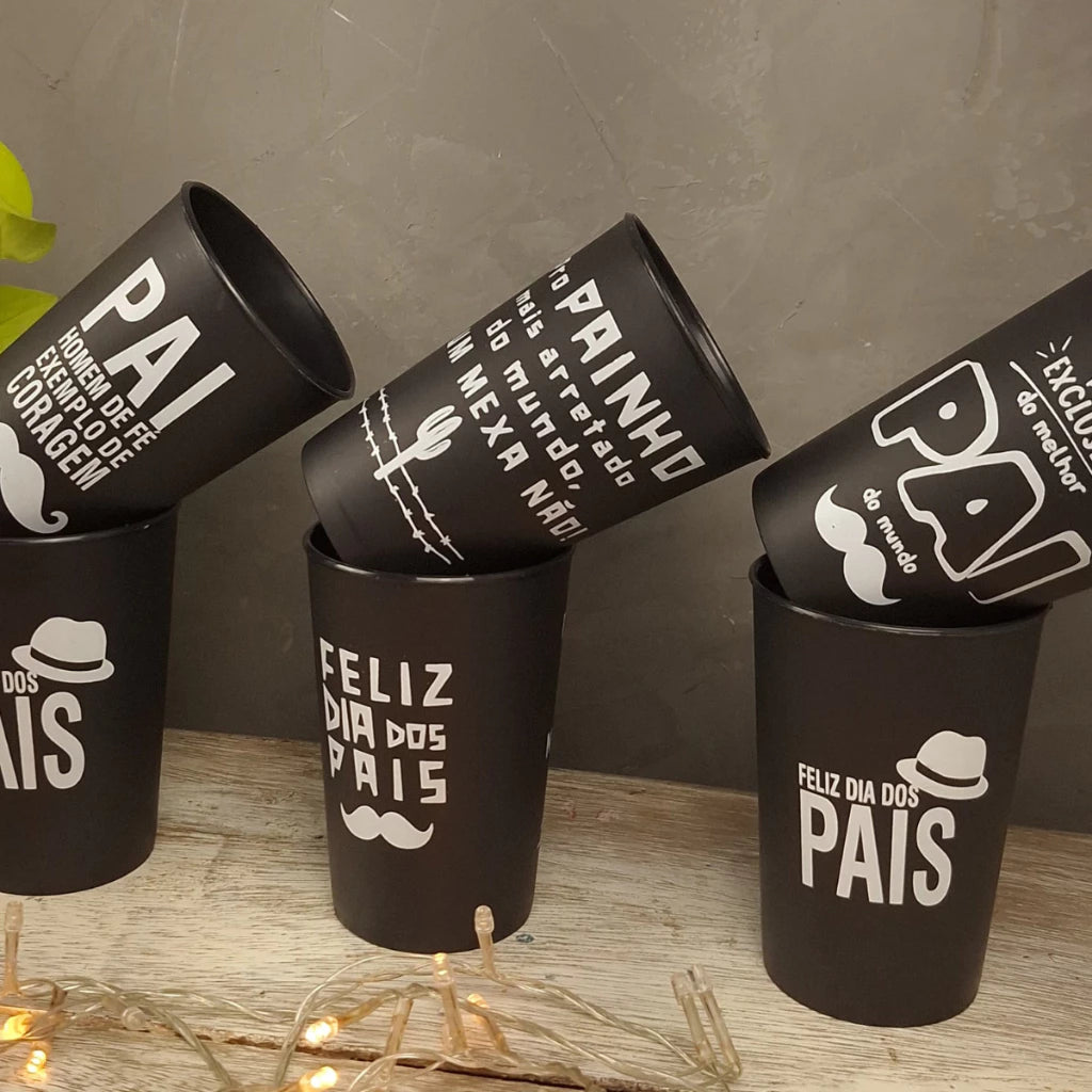 Dia dos Pais Kit 10 Copos Lembrancinha Dia dos Pais Preto Pai De Fé, Painho, Melhor Pai do Mundo.