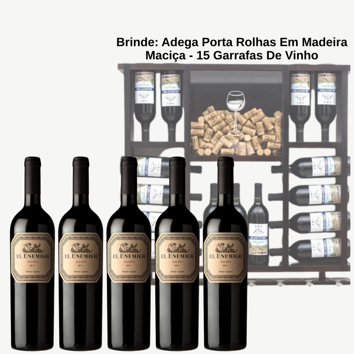 El Enemigo Malbec + BRINDE: Adega Porta Rolhas Em Madeira Maciça - Suporta 15 Garrafas De Vinho