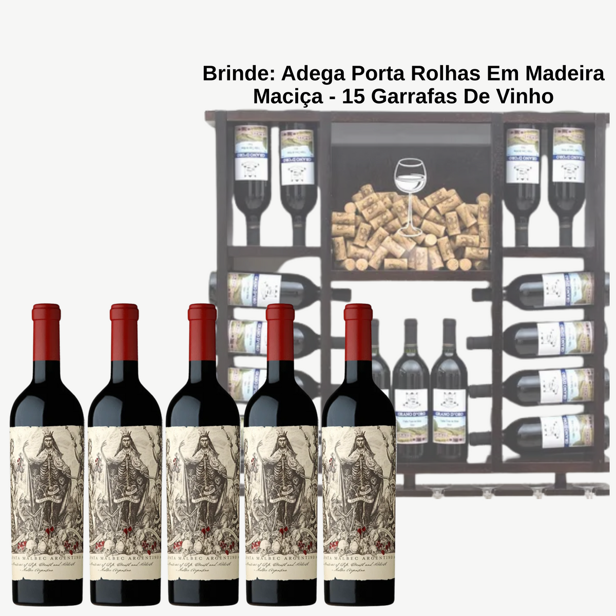 Catena Zapata Malbec Argentino + BRINDE: Adega Porta Rolhas Em Madeira Maciça - Suporta 15 Garrafas De Vinho