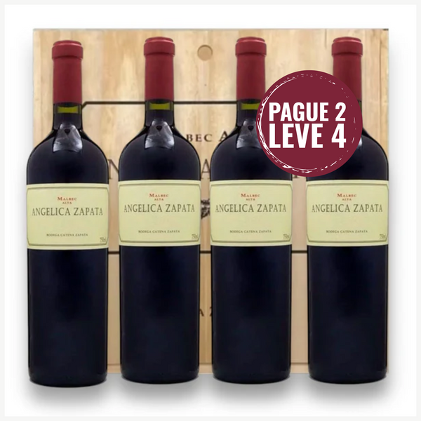 Kit Leve 4 Pague 2 Vinhos Angélica Zapata Malbec Alta Caixa de Madeira
