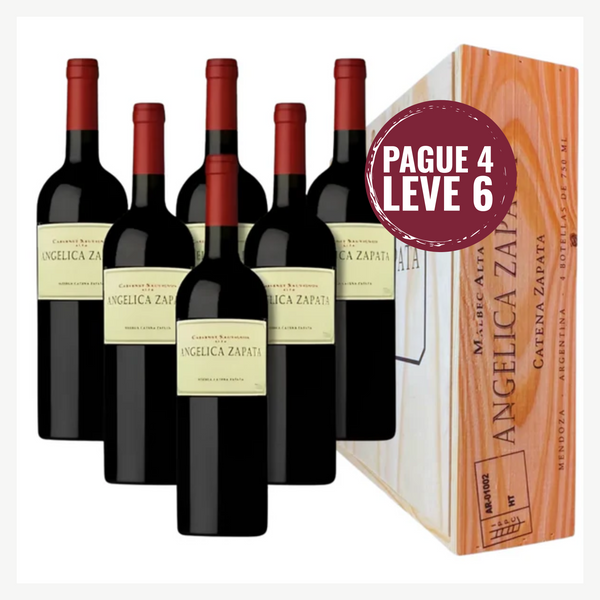 Kit Leve 6 Pague 4 Vinhos Angélica Zapata Malbec Alta Caixa de Madeira