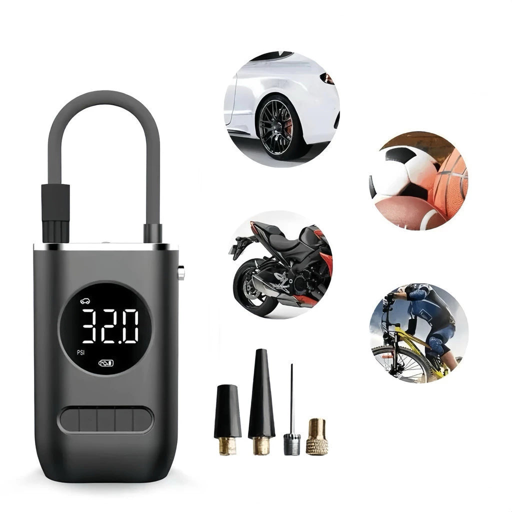 Inflador de Pneus Portátil Mini Sem Fio, Compressor Elétrico para Carro, Moto e Bicicleta