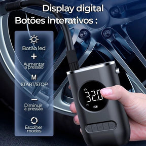 Inflador de Pneus Portátil Mini Sem Fio, Compressor Elétrico para Carro, Moto e Bicicleta