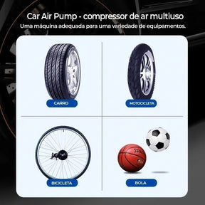 Inflador de Pneus Portátil Mini Sem Fio, Compressor Elétrico para Carro, Moto e Bicicleta